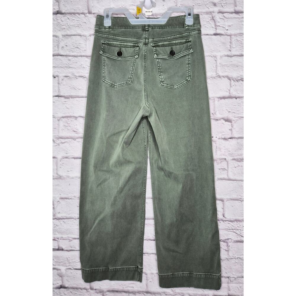 ​SPANX Twill Crop Wide Leg Pants Medium Olive Green High Waist Stretch women's. - Picture 5 of 10